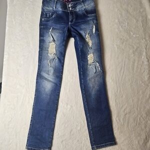 Salome butt lift Jeans Womens 10 Distressed Button Fly Blue Jeans Colombian lift